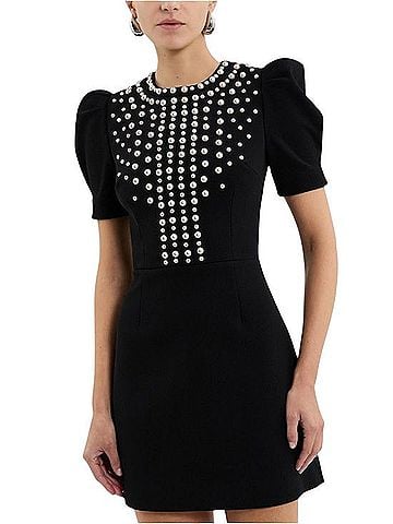 Rebecca Vallance Faux Pearl Embellished Crepe Mini Dress Cocktail Dress (view 1)