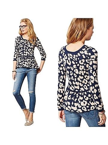 Anthropologie Moth Leopard Print Peplum Sweater Pullover Sweater (view 1)