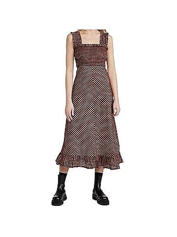 Ganni Seersucker Check Midi Casual Dress (view 1)