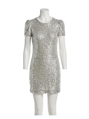 Generation Love Donna Sequin Puff Sleeve Mini Dress in Silver (view 1)