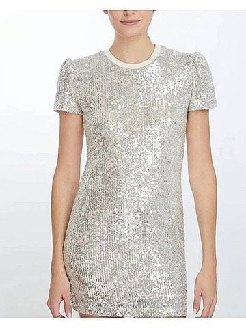 Generation Love Donna Sequin Puff Sleeve Mini Dress in Silver (view 2)