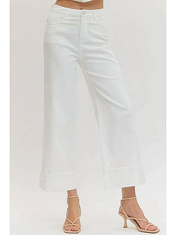 Entro Solid Mid-Rise Ankle Length Pants in Off White (view 2)