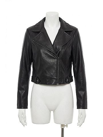 Tribal Crop Biker Leather Jacket in Black (view 1)