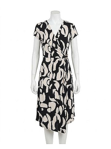 Joseph Ribkoff Geometric Asymmetric Faux Wrap Dress in Black/Moonstone (view 1)