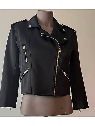Generation Love Women's Kassandra Satin Moto Jacket in Black (view 2)