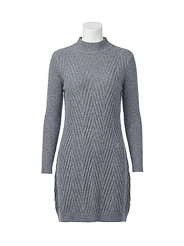 Papillon Chevron Design Mock Neck Knit Sweater Dress in Grey (view 1)