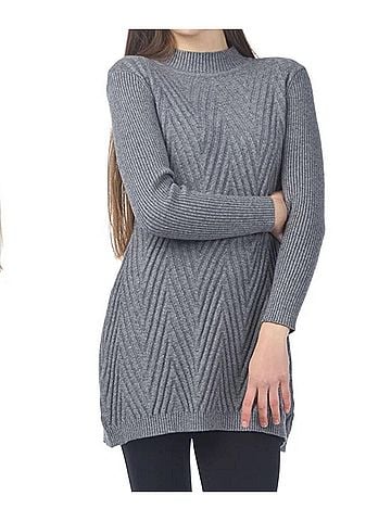Papillon Chevron Design Mock Neck Knit Sweater Dress in Grey (view 2)