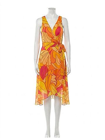 Joseph Ribkoff Tropical Print Fit And Flare Dress in Multi Pink/Orange (view 1)