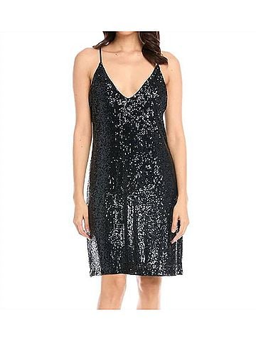 Fifteen Twenty Sequin Slip Dress in Navy (view 2)