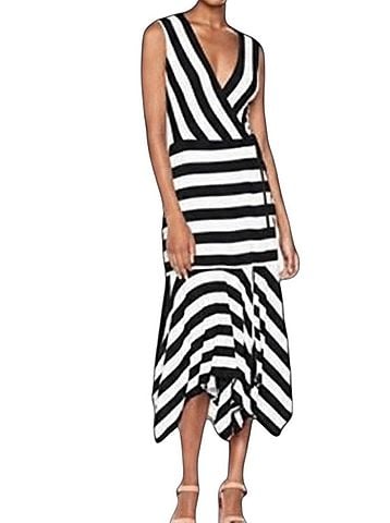 Bailey 44 Alexandria Midi Dress in Black/White Stripe (view 2)