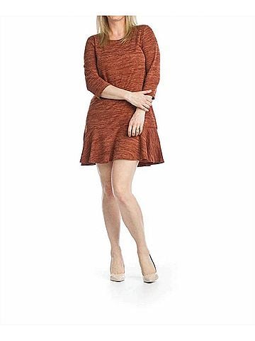 Papillon Heathered 3/4 Sleeve Sweater Dress in Rust (view 2)