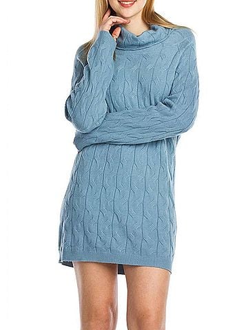 Papillon Cable Knit Sweater Dress in Dark Blue (view 2)