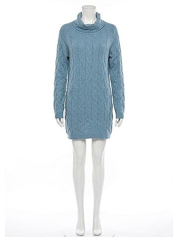 Papillon Cable Knit Sweater Dress in Dark Blue (view 1)