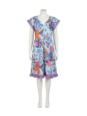 Maude Vivante Chloe Poplin Midi Dress in Azure Safari Print (view 1)