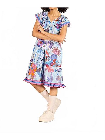 Maude Vivante Chloe Poplin Midi Dress in Azure Safari Print (view 2)