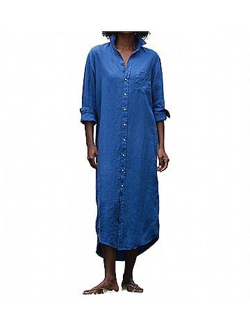 Frank & Eileen Rory Linen Midi Dress in Cabo Blue (view 2)