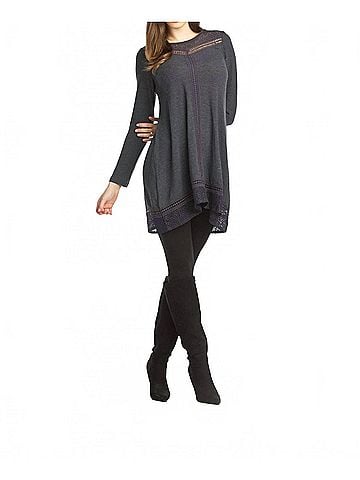 Papillon Emera Lace Inset A-Line Sweater Dress in Charcoal (view 2)