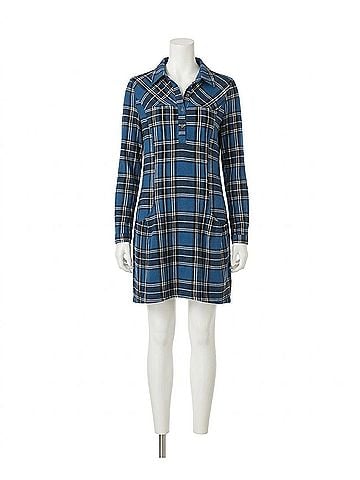 Papillon Plaid Henley Sweater Dress in Blue (view 1)
