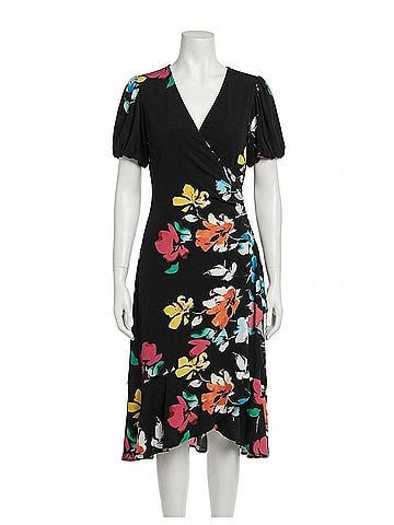Joseph Ribkoff Aria Floral Wrap Midi Dress in Black (view 1)
