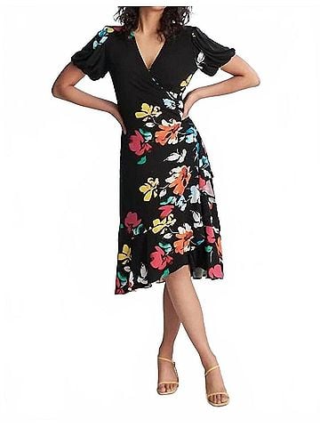 Joseph Ribkoff Aria Floral Wrap Midi Dress in Black (view 2)