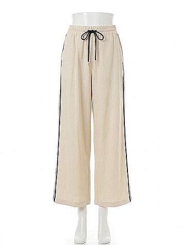 Joseph Ribkoff Side Stripe Linen Wide Leg Pants in Natural (view 1)