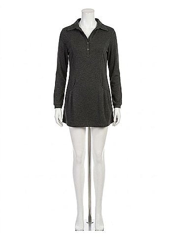 Papillon Herringbone Collared Sweater Dress in Grey (view 1)