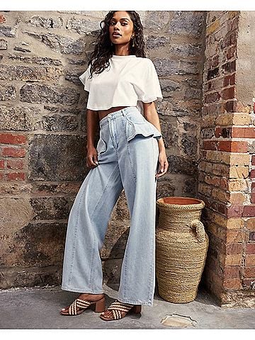 Steve Madden Chlo Ruffled Peplum Jeans in Light Wash (view 2)