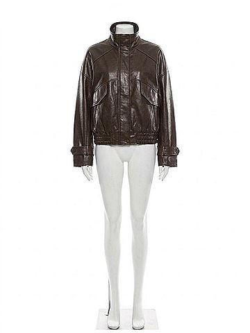 Dear John Greyson Funnel Neck Faux Leather Jacket in Chocolate (view 1)