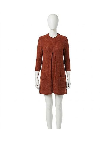 Papillon Mock Neck 3/4 Sleeve Knit Sweater Dres in Rust (view 1)