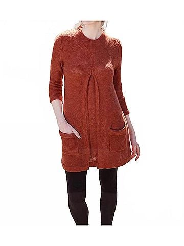 Papillon Mock Neck 3/4 Sleeve Knit Sweater Dres in Rust (view 2)