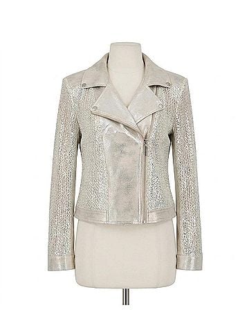 Joseph Ribkoff Faux Suede Foiled Knit Moto Jacket in Silver (view 1)