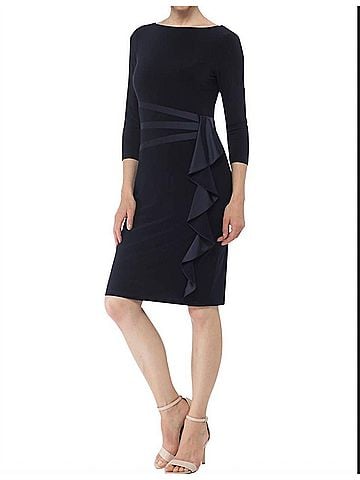 Joseph Ribkoff Side Ruffle Sheath Dress in Midnight Blue (view 2)