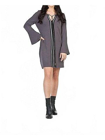 Papillon Women's Bell Sleeve V-Neck Sweater Dress in Burgundy (view 2)