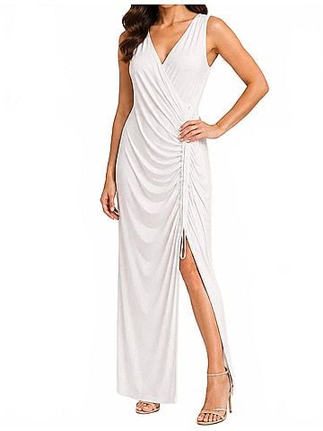 Bailey 44 Sleeveless Ruched Jersey Maxi Dress in White (view 2)