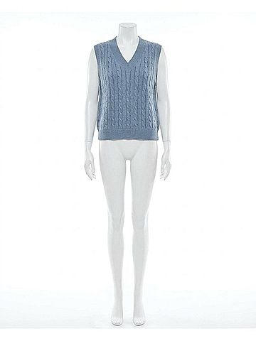 Papillon Camel Cable Knit Vest in Light Blue (view 1)