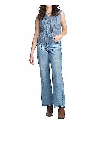 Papillon Camel Cable Knit Vest in Light Blue (view 2)