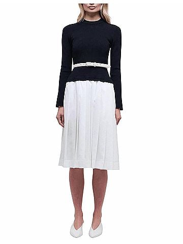 Jonathan Simkhai Heather Long Sleeve Belted Midi Dress in Black (view 2)