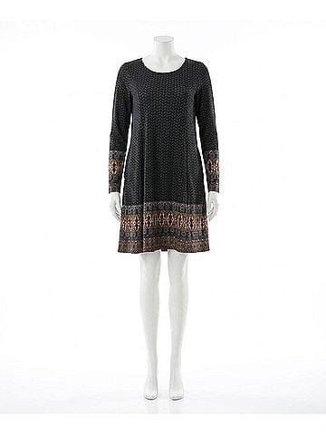 Papillon Ditsey Boho Border Print Swing Dress in Navy (view 1)