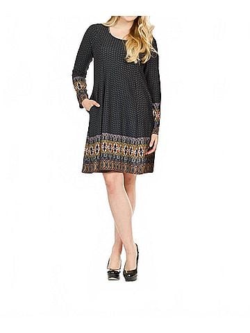 Papillon Ditsey Boho Border Print Swing Dress in Navy (view 2)