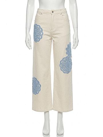 Entro Lace Applique Wide Leg Pants in Cream (view 1)