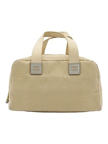 Chanel CHANEL Chocolate Bar Wild Stitch Coco Mark Mini Boston Bag Handbag Canvas Leather Beige (view 1)
