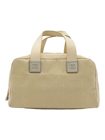 Chanel CHANEL Chocolate Bar Wild Stitch Coco Mark Mini Boston Bag Handbag Canvas Leather Beige (view 2)