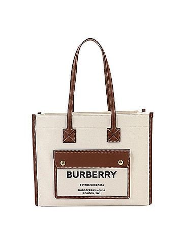 Burberry Burberry Small Freya Tote Handbag, Canvas and Leather, Natural Tan, 8044138, Gold Hardware Bag (view 1)