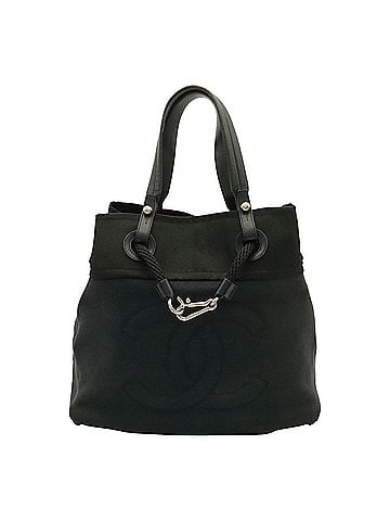 Chanel CHANEL Coco Mark Drawstring Tote Bag, Canvas and Leather, Black (view 1)