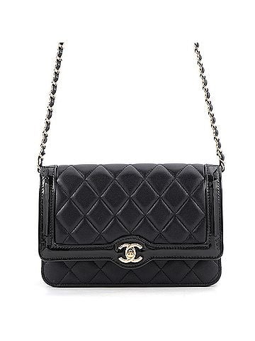 Chanel Chanel Chain Wallet, Matelassé, Coco Mark, Lambskin, Patent Leather, AP4218, CHANEL Black, Women's WALLET (view 1)