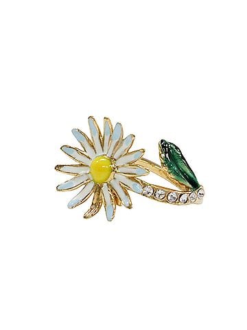 Miu Miu Miu Miu MIUMIU ring, daisy flower motif, rhinestone, gold tone, made in Italy, women's. (view 1)