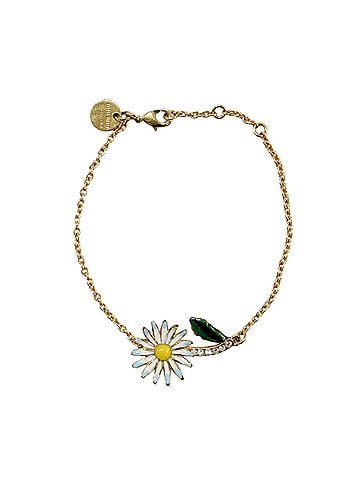 Miu Miu Miu Miu MIUMIU Daisy Charm Bracelet Chain with Brand Logo, Metal Parts, Flower Motif, Rhinestones, Gold Tone, Made in Italy, Women's (view 1)