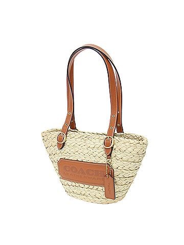 Coach COACH Coach Bag Natural Brown Structured Tote 16 Basket Handbag Logo Leather Raffia Women's (view 1)