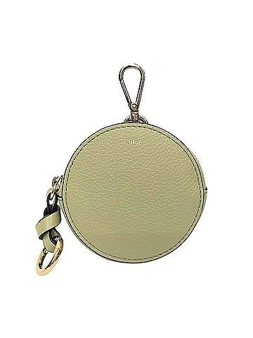 Chloé Chloé Chloe Alphabet Small Round Coin Purse CHC23SP766F57 Women's Leather Mini Pouch Faded Green Sage Wallet (view 1)