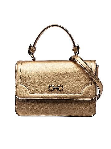 Salvatore Ferragamo Metallic Calfskin Gancini Seila Top Handle Bag (view 1)